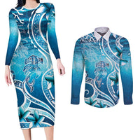 Polynesia World Ocean Day Couples Matching Long Sleeve Bodycon Dress and Long Sleeve Button Shirt Ocean Style