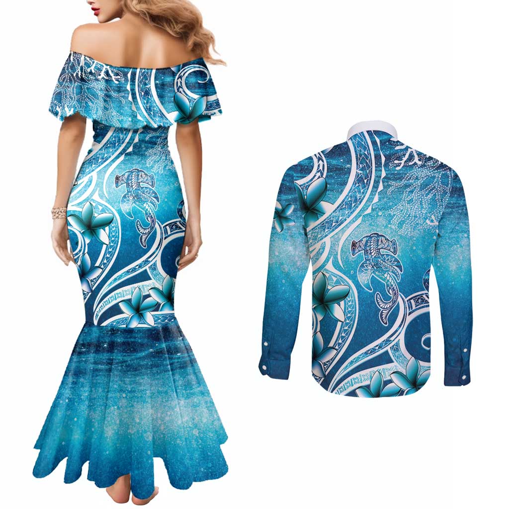 Polynesia World Ocean Day Couples Matching Mermaid Dress and Long Sleeve Button Shirt Ocean Style