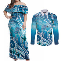 Polynesia World Ocean Day Couples Matching Off Shoulder Maxi Dress and Long Sleeve Button Shirt Ocean Style