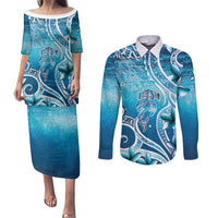 Polynesia World Ocean Day Couples Matching Puletasi and Long Sleeve Button Shirt Ocean Style