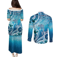 Polynesia World Ocean Day Couples Matching Puletasi and Long Sleeve Button Shirt Ocean Style