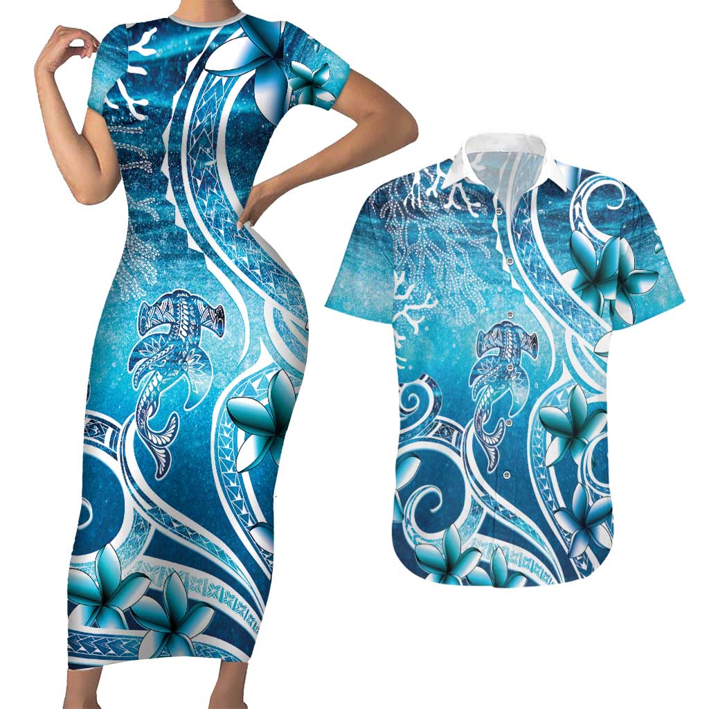 Polynesia World Ocean Day Couples Matching Short Sleeve Bodycon Dress and Hawaiian Shirt Ocean Style