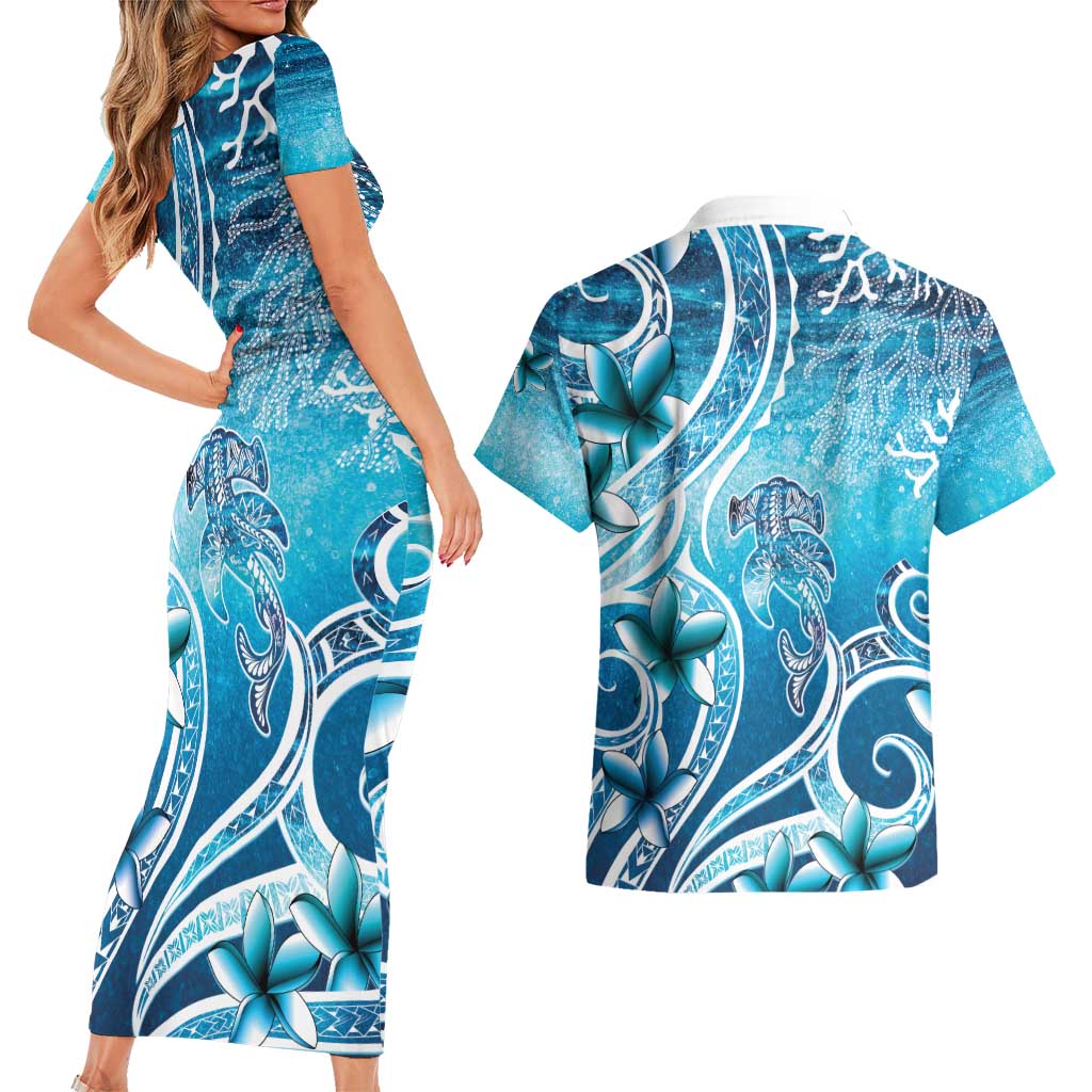 Polynesia World Ocean Day Couples Matching Short Sleeve Bodycon Dress and Hawaiian Shirt Ocean Style