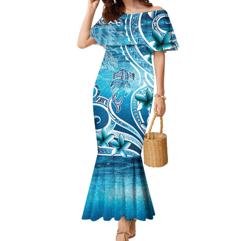 Polynesia World Ocean Day Family Matching Mermaid Dress and Hawaiian Shirt Ocean Style LT05 Mom's Dress Blue - Polynesian Pride