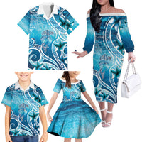 Polynesia World Ocean Day Family Matching Off The Shoulder Long Sleeve Dress and Hawaiian Shirt Ocean Style LT05 - Polynesian Pride