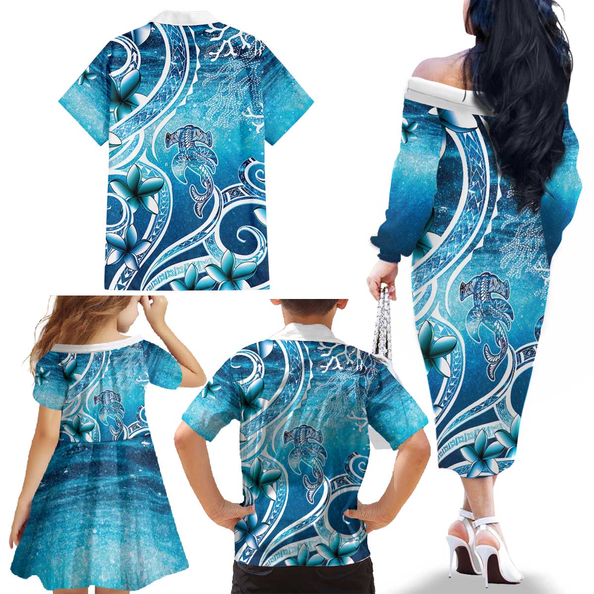 Polynesia World Ocean Day Family Matching Off The Shoulder Long Sleeve Dress and Hawaiian Shirt Ocean Style LT05 - Polynesian Pride