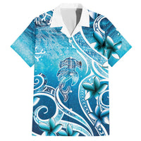 Polynesia World Ocean Day Family Matching Off The Shoulder Long Sleeve Dress and Hawaiian Shirt Ocean Style LT05 Dad's Shirt - Short Sleeve Blue - Polynesian Pride
