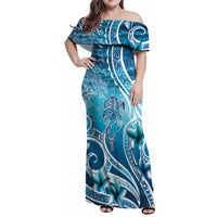 Polynesia World Ocean Day Family Matching Off Shoulder Maxi Dress and Hawaiian Shirt Ocean Style LT05 Mom's Dress Blue - Polynesian Pride