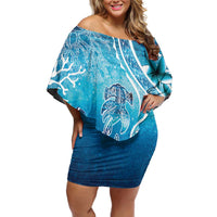 Polynesia World Ocean Day Family Matching Off Shoulder Short Dress and Hawaiian Shirt Ocean Style LT05 Mom's Dress Blue - Polynesian Pride