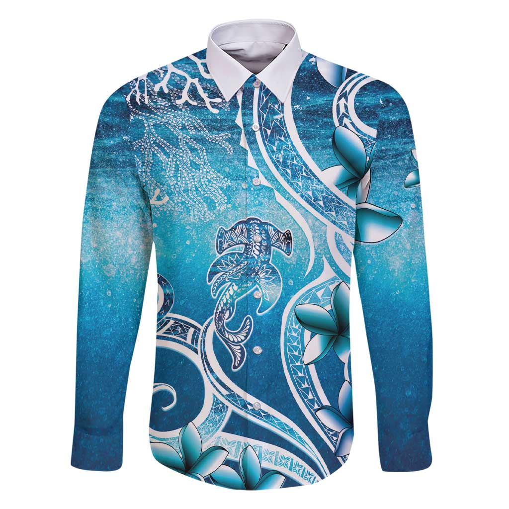 Polynesia World Ocean Day Family Matching Short Sleeve Bodycon Dress and Hawaiian Shirt Ocean Style LT05 Dad's Shirt - Long Sleeve Blue - Polynesian Pride