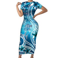 Polynesia World Ocean Day Family Matching Short Sleeve Bodycon Dress and Hawaiian Shirt Ocean Style LT05 Mom's Dress Blue - Polynesian Pride