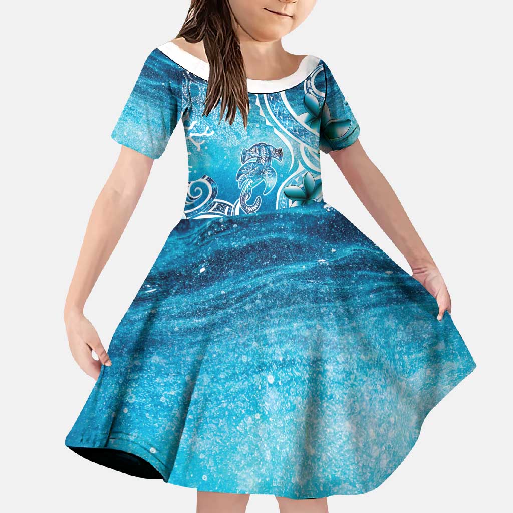 Polynesia World Ocean Day Family Matching Summer Maxi Dress and Hawaiian Shirt Ocean Style LT05 Daughter's Dress Blue - Polynesian Pride