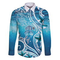 Polynesia World Ocean Day Family Matching Tank Maxi Dress and Hawaiian Shirt Ocean Style LT05 Dad's Shirt - Long Sleeve Blue - Polynesian Pride
