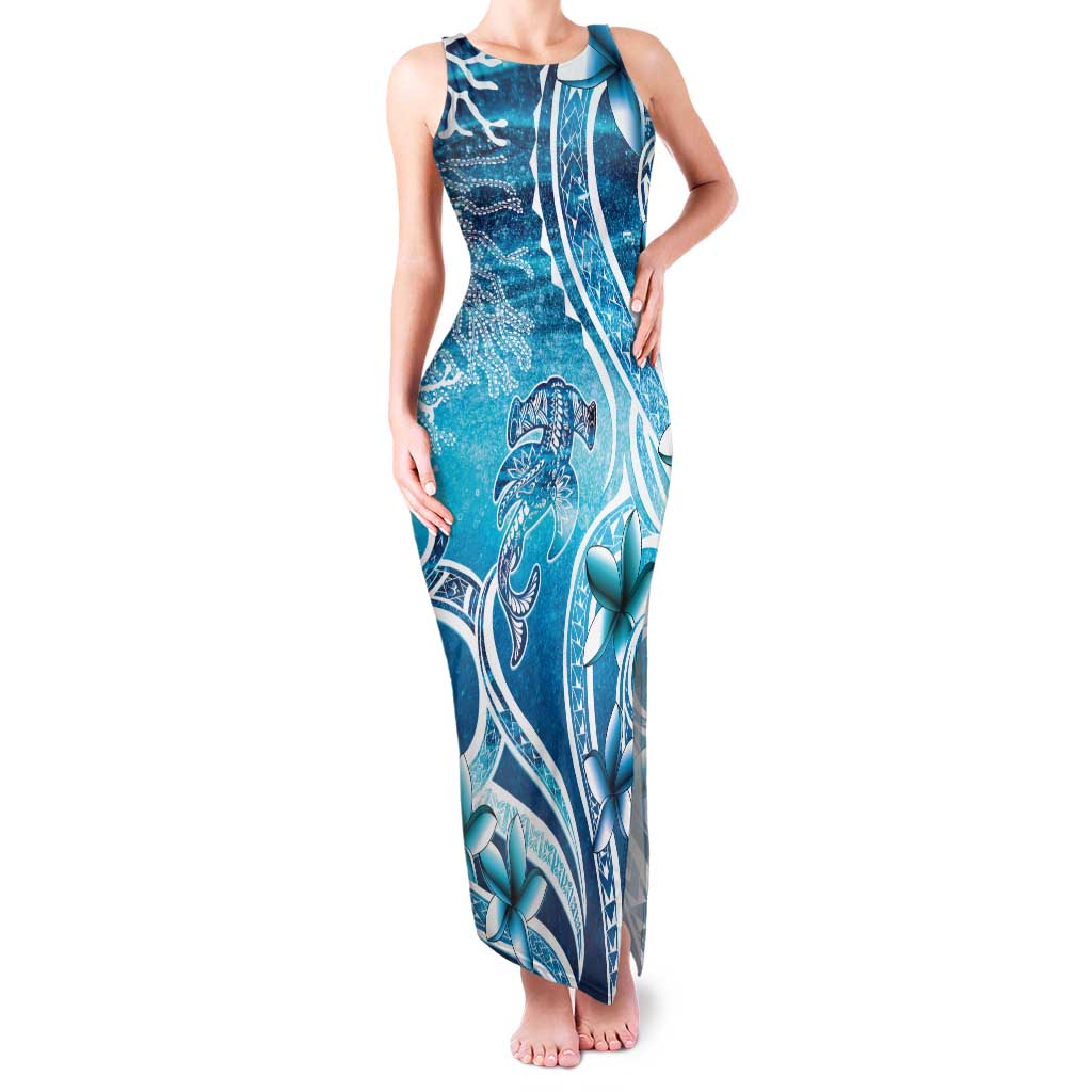 Polynesia World Ocean Day Family Matching Tank Maxi Dress and Hawaiian Shirt Ocean Style LT05 Mom's Dress Blue - Polynesian Pride