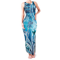 Polynesia World Ocean Day Family Matching Tank Maxi Dress and Hawaiian Shirt Ocean Style LT05 Mom's Dress Blue - Polynesian Pride