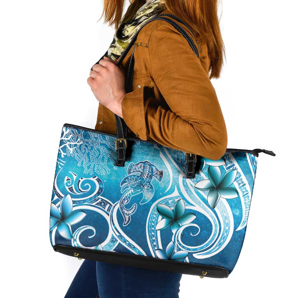 Polynesia World Ocean Day Leather Tote Bag Ocean Style LT05 Blue - Polynesian Pride