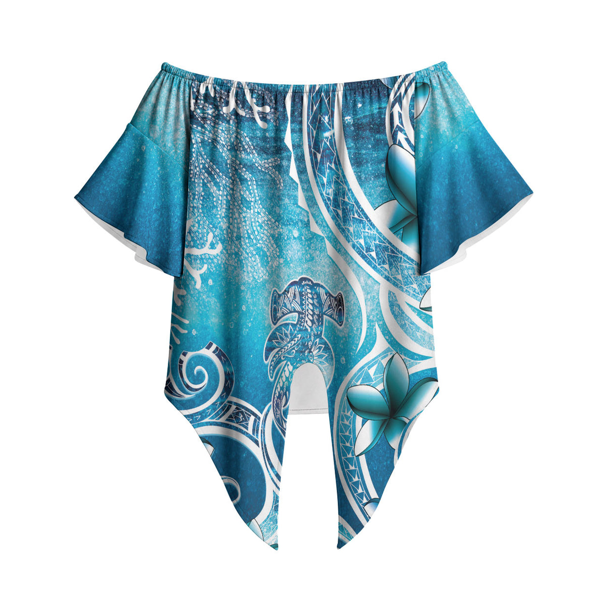 Polynesia World Ocean Day Off Shoulder Wrap Waist Top Ocean Style LT05 Blue - Polynesian Pride