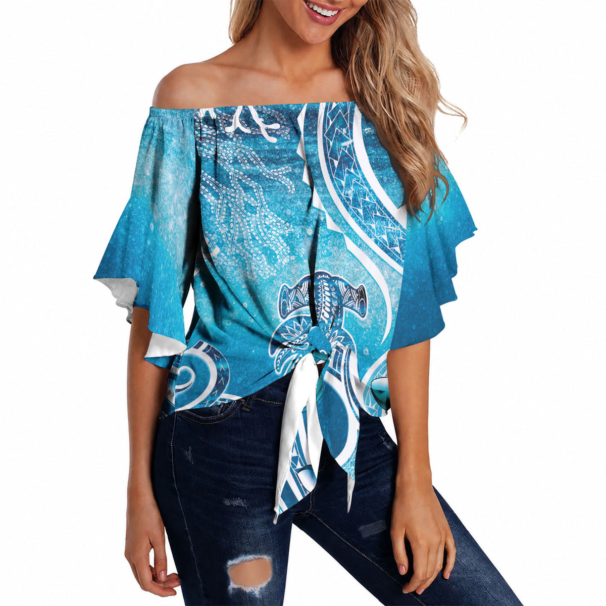 Polynesia World Ocean Day Off Shoulder Wrap Waist Top Ocean Style LT05 - Polynesian Pride