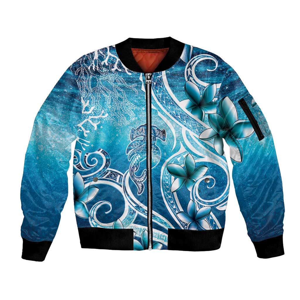 Polynesia World Ocean Day Sleeve Zip Bomber Jacket Ocean Style LT05 Unisex Blue - Polynesian Pride