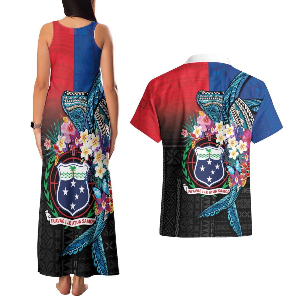 Samoa Couples Matching Tank Maxi Dress and Hawaiian Shirt Humpback Whale Siapo Pattern