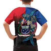 Samoa Family Matching Off The Shoulder Long Sleeve Dress and Hawaiian Shirt Humpback Whale Siapo Pattern