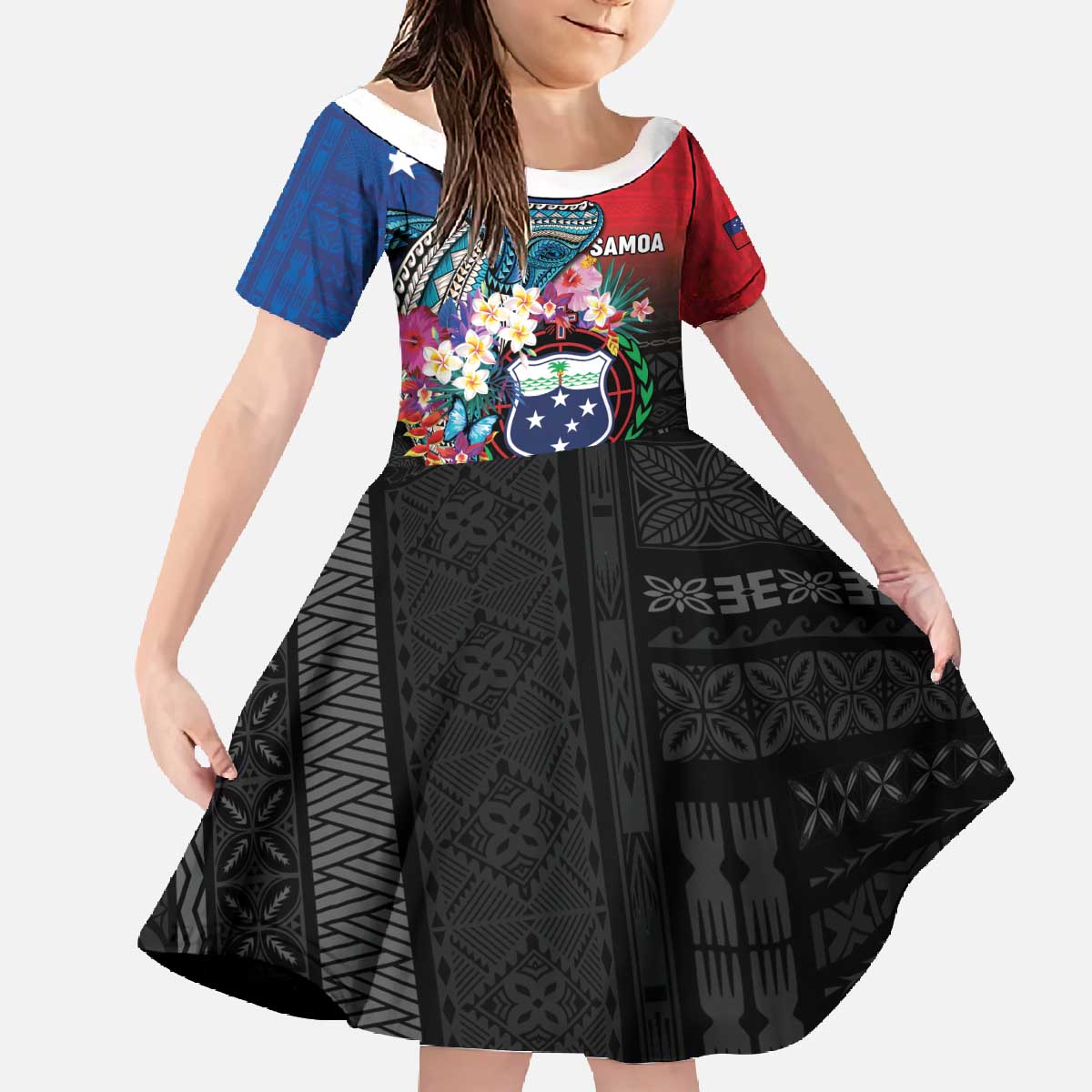 Samoa Family Matching Off The Shoulder Long Sleeve Dress and Hawaiian Shirt Humpback Whale Siapo Pattern