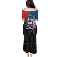 Samoa Family Matching Puletasi and Hawaiian Shirt Humpback Whale Siapo Pattern
