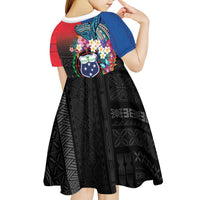 Samoa Kid Short Sleeve Dress Humpback Whale Siapo Pattern