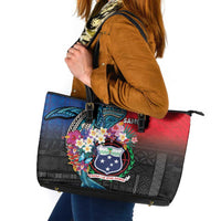 Samoa Leather Tote Bag Humpback Whale Siapo Pattern