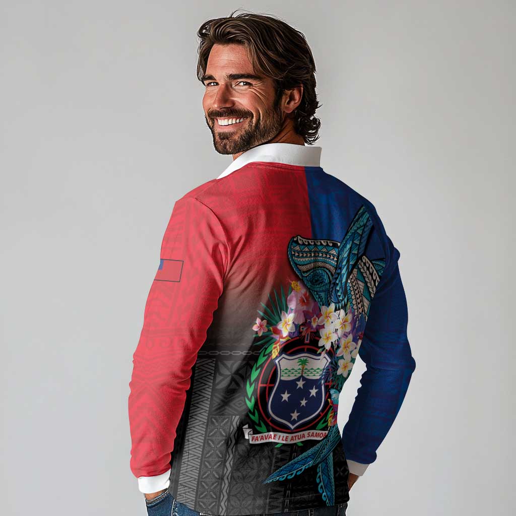 Samoa Long Sleeve Polo Shirt Humpback Whale Siapo Pattern