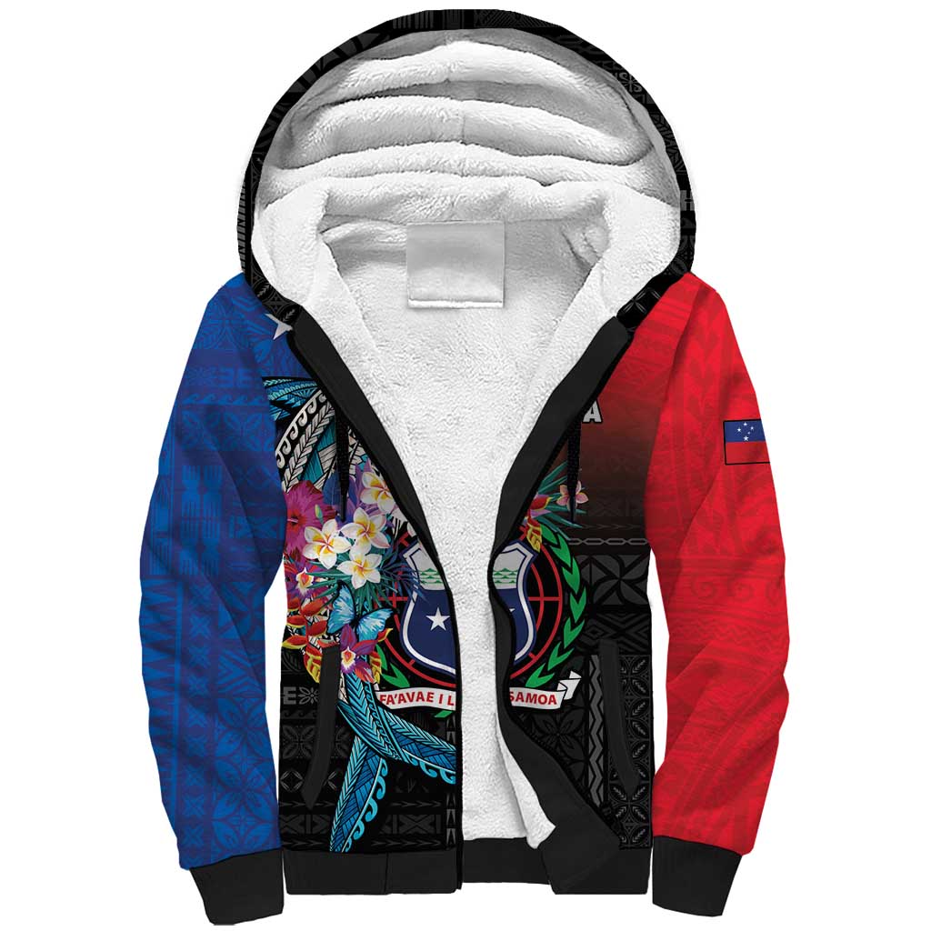 Samoa Sherpa Hoodie Humpback Whale Siapo Pattern LT05 Unisex Blue - Polynesian Pride