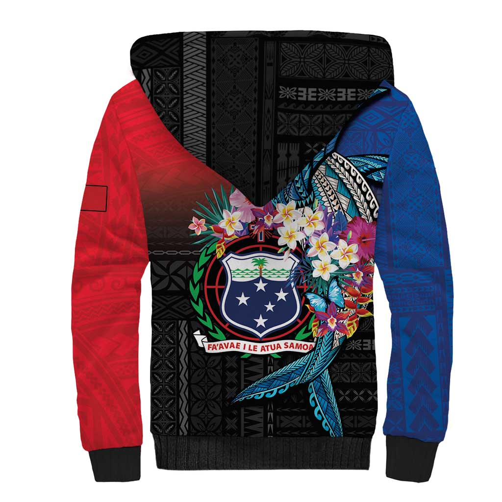 Samoa Sherpa Hoodie Humpback Whale Siapo Pattern LT05 - Polynesian Pride