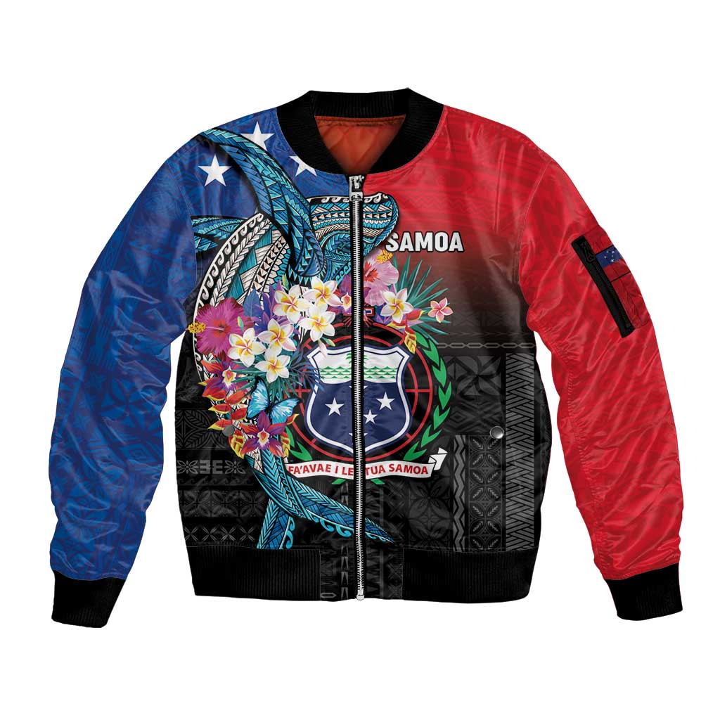 Samoa Sleeve Zip Bomber Jacket Humpback Whale Siapo Pattern LT05 Unisex Blue - Polynesian Pride