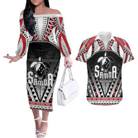 Samoa Independence Day Couples Matching Off The Shoulder Long Sleeve Dress and Hawaiian Shirt Proud To Be Samoan LT05 Black - Polynesian Pride