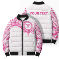 Personalised New Zealand Aotearoa Bomber Puffer Jacket Nurse Tribal Pink Version
