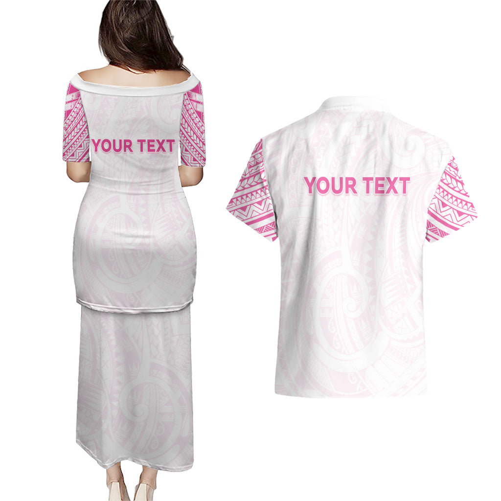 Personalised New Zealand Aotearoa Couples Matching Puletasi and Hawaiian Shirt Nurse Tribal Pink Version LT05 - Polynesian Pride