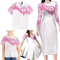Personalised New Zealand Aotearoa Family Matching Long Sleeve Bodycon Dress and Hawaiian Shirt Nurse Tribal Pink Version LT05 - Polynesian Pride