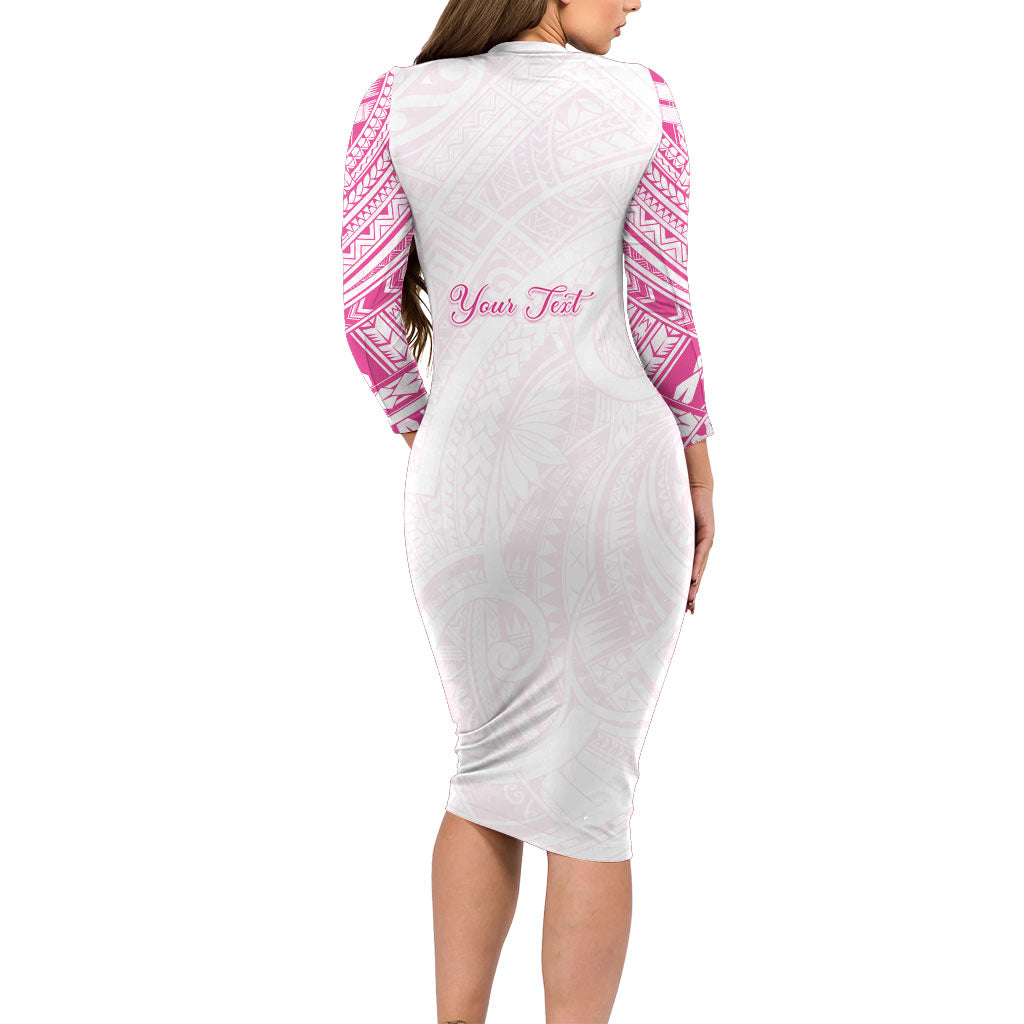 Personalised New Zealand Aotearoa Family Matching Long Sleeve Bodycon Dress and Hawaiian Shirt Nurse Tribal Pink Version LT05 - Polynesian Pride
