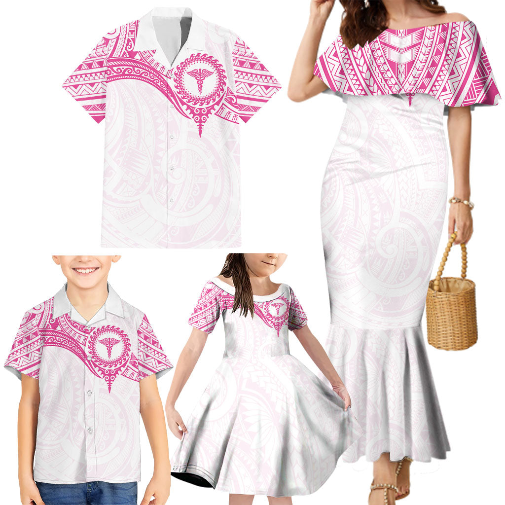 Personalised New Zealand Aotearoa Family Matching Mermaid Dress and Hawaiian Shirt Nurse Tribal Pink Version LT05 - Polynesian Pride