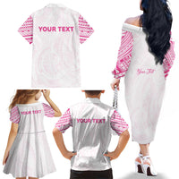 Personalised New Zealand Aotearoa Family Matching Off The Shoulder Long Sleeve Dress and Hawaiian Shirt Nurse Tribal Pink Version LT05 - Polynesian Pride