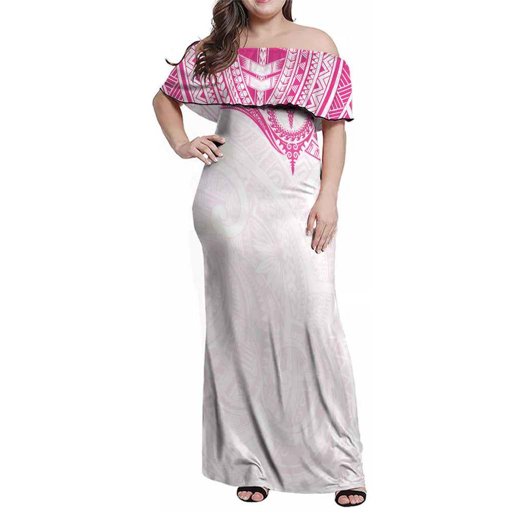 Personalised New Zealand Aotearoa Family Matching Off Shoulder Maxi Dress and Hawaiian Shirt Nurse Tribal Pink Version LT05 Mom's Dress Pink - Polynesian Pride