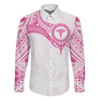 Personalised New Zealand Aotearoa Family Matching Puletasi and Hawaiian Shirt Nurse Tribal Pink Version LT05 Dad's Shirt - Long Sleeve Pink - Polynesian Pride