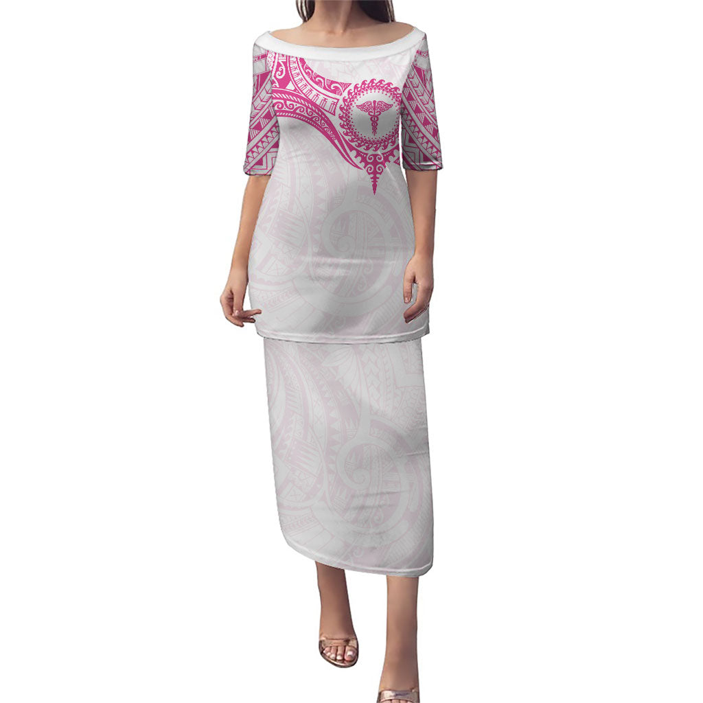 Personalised New Zealand Aotearoa Family Matching Puletasi and Hawaiian Shirt Nurse Tribal Pink Version LT05 Mom's Dress Pink - Polynesian Pride