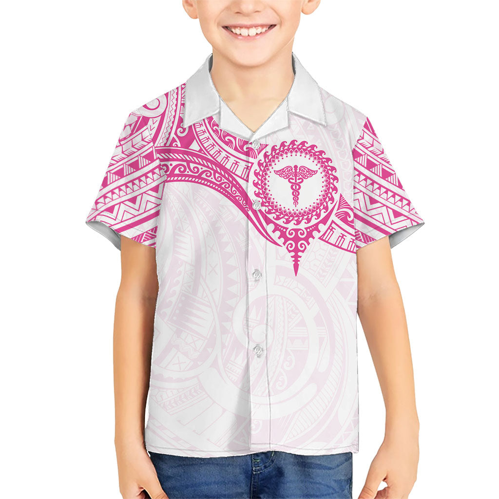 Personalised New Zealand Aotearoa Family Matching Short Sleeve Bodycon Dress and Hawaiian Shirt Nurse Tribal Pink Version LT05 Son's Shirt Pink - Polynesian Pride
