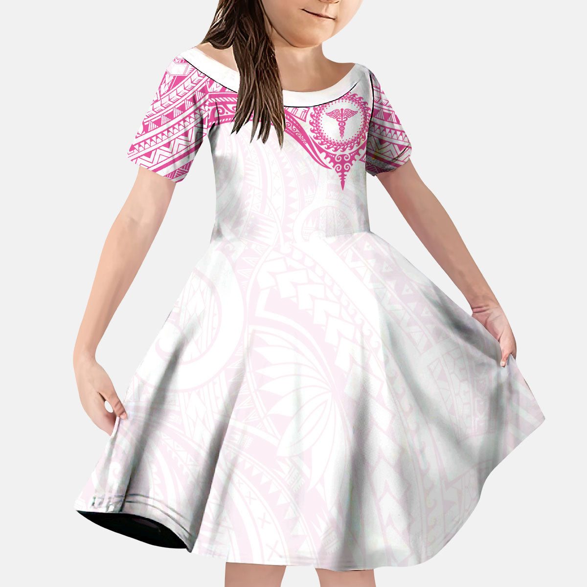 Personalised New Zealand Aotearoa Kid Short Sleeve Dress Nurse Tribal Pink Version