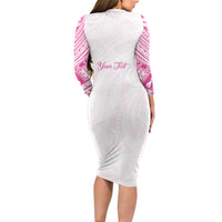 Personalised New Zealand Aotearoa Long Sleeve Bodycon Dress Nurse Tribal Pink Version LT05 - Polynesian Pride