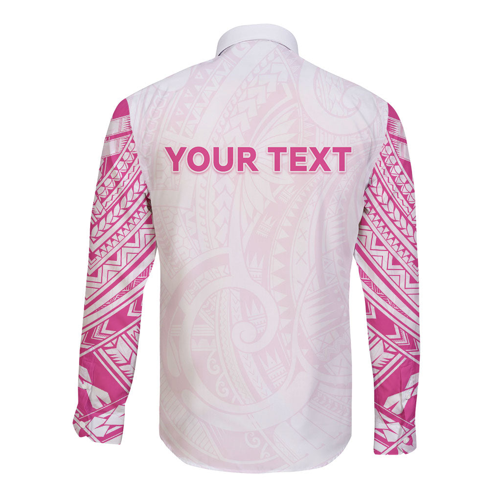 Personalised New Zealand Aotearoa Long Sleeve Button Shirt Nurse Tribal Pink Version