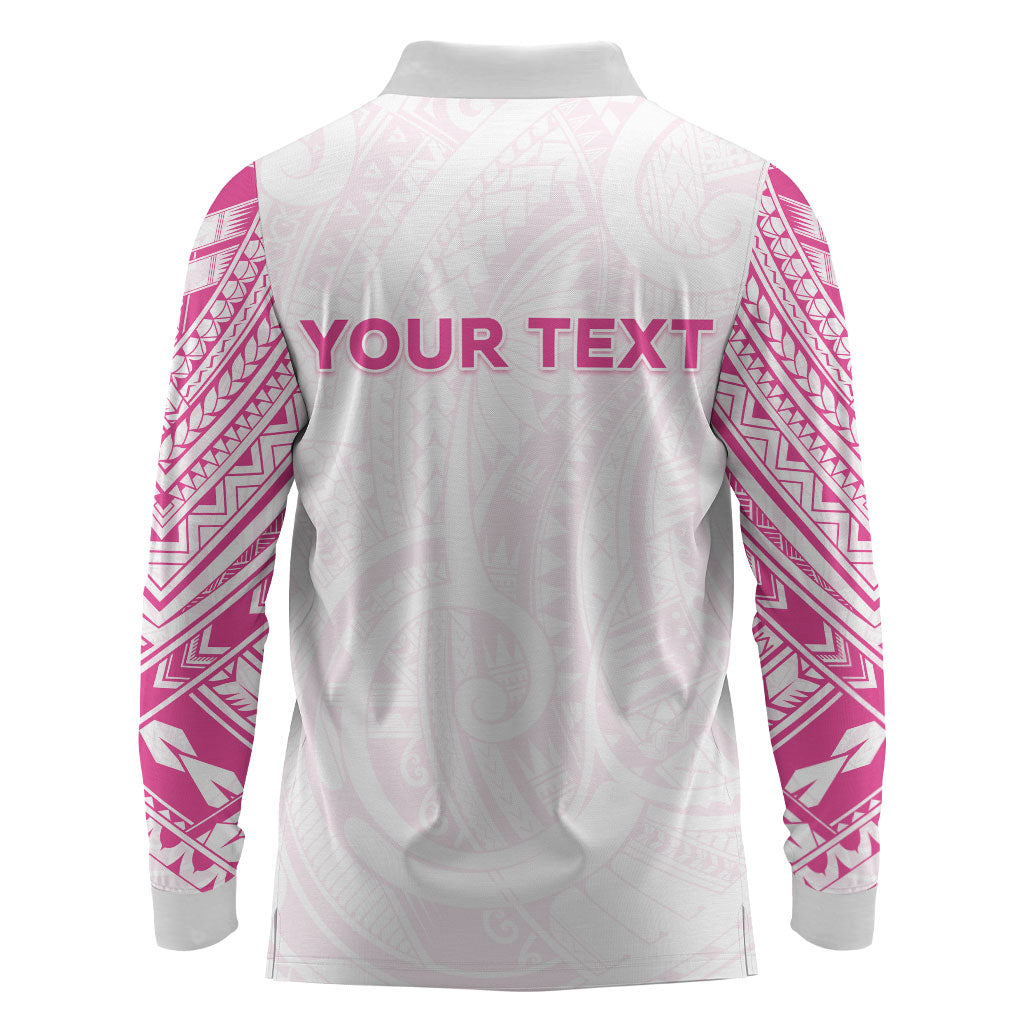 Personalised New Zealand Aotearoa Long Sleeve Polo Shirt Nurse Tribal Pink Version LT05 - Polynesian Pride