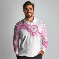 Personalised New Zealand Aotearoa Long Sleeve Polo Shirt Nurse Tribal Pink Version LT05 - Polynesian Pride