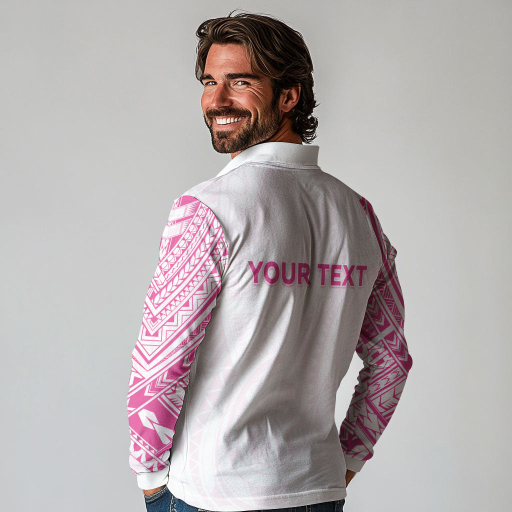 Personalised New Zealand Aotearoa Long Sleeve Polo Shirt Nurse Tribal Pink Version LT05 - Polynesian Pride